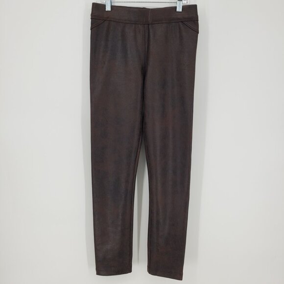 Max Studio Vegan Faux Leather Leggings XS High Rise Waist Ankle Pull On Brown - Picture 2 of 9